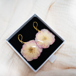 boucles d'oreilles fleurs de roses roses