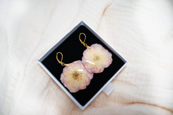 boucles d'oreilles fleurs de roses roses