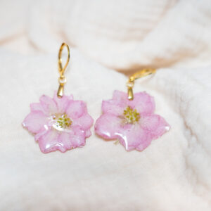 Boucles d'oreilles Fleurs de Delphinium Rose