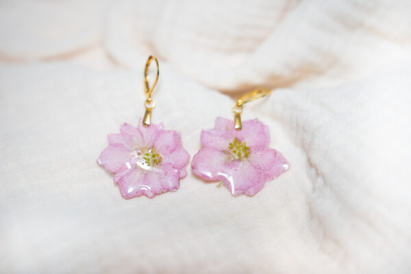 Boucles d'oreilles Fleurs de Delphinium Rose